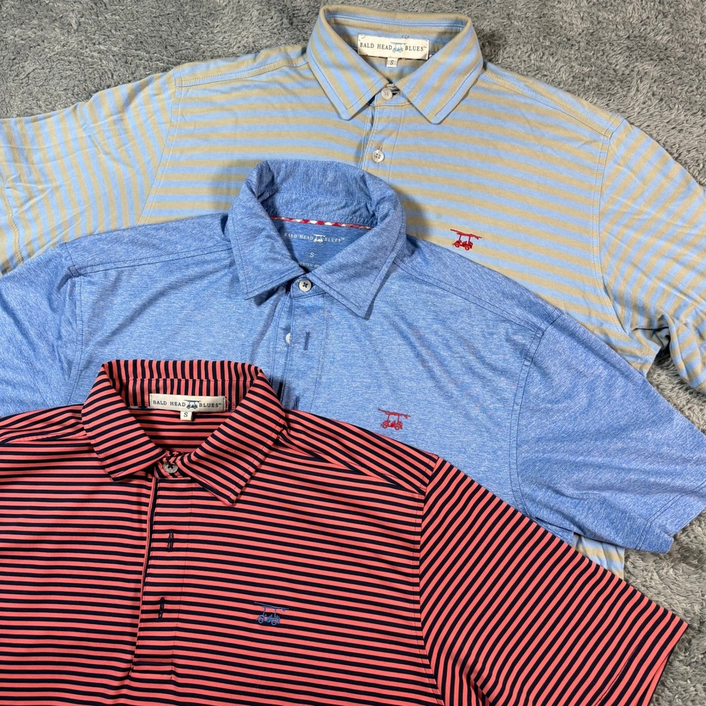 Lot of 3 Bald Head Blues Polo Shirt Mens Small Multicolor Striped Performance